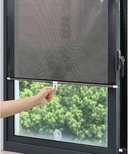Estor enrollable con ventosa, sin necesidad de taladrar, pantalla de privacidad portátil, para balcón, ventana, con pegatinas transparentes (puntos de malla negra, paquete de 2), 58 x 125 cm