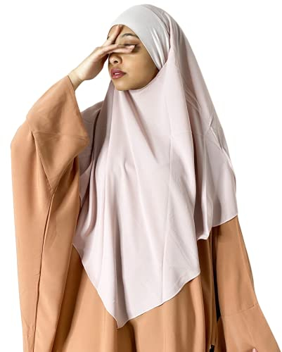 BOXFORSISTER – Khimar Court Damen – Leichter Chiffon-Schleier – leicht anzuziehen und integrierte Mütze aus Jersey – muslimische Mode Premium – Ideal für den Alltag oder Gebet, Rosa, One size