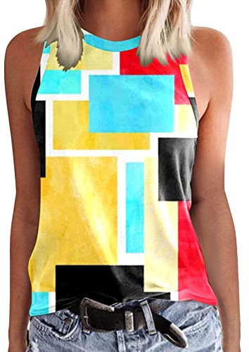Sommer Shirts Top Damen Rundhalse Tshirt Bequeme Damen-Trägershirts mit Rundhalsausschnitt, ärmellos, Sommer, lässig, lockere Passform, Tank Top Damen Oberteile Sommer Ärmellos Blusentop