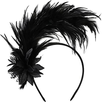 MWOOT Bandeau Plumes,Années 1920 Fascinateur Plumes,Noir Coiffe Plumes, Fleur Artificielle Accessoires Cheveux pour Cocktail Mariage Goûter Décoration