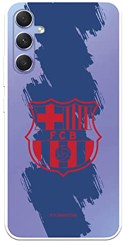 Schutzhülle für Samsung Galaxy A34 5G, FC Barcelona, rotes Wappen, blauer Streifen, transparent zum Schutz Ihres Handys, flexible Silikonhülle, offizielles Lizenzprodukt FC Barcelona