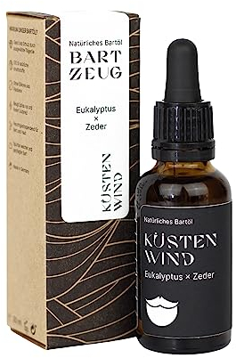 BARTZEUG Bartöl Küstenwind - Eukalyptus x Zeder・100% natürliches Bartpflegeöl・Macht den Bart geschmeidiger und lindert Juckreiz・30ml ・Mit 4 hochwertigen Trägerölen