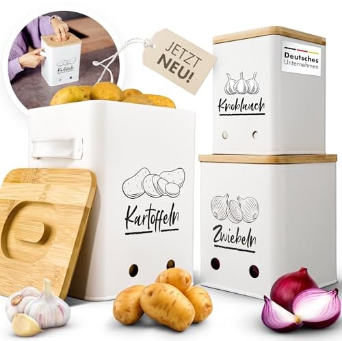 Lodgine® Kartoffel Aufbewahrungsbox [3er Set] - Ein echter Hingucker in deiner Küche! - Schaffe Ordnung mit diesem stylischen Vorratsdosen Set und begeistere Freunde und Familie...