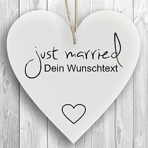 Herzschild Holzherz Holzschild 16 x 16 cm mit just married mit dein Wunschtext in weiß Dekoschild Wandschild Schild Holz Herz individualisiert personalisiert