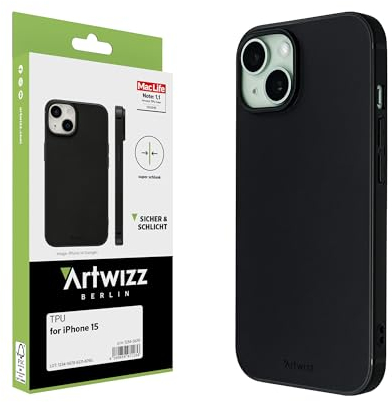 Artwizz TPU Case Schutzhülle kompatibel mit iPhone 15 - Elastische Hülle, Kratzresistent, Ultra-Dünn - Matt-Schwarz