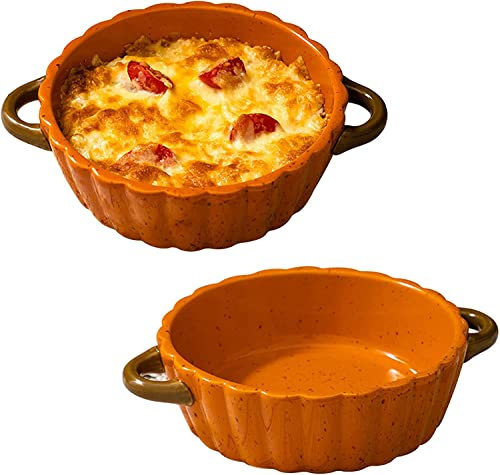 teglia in ceramica, teglia con manico, teglia in ceramica porcellana for forno, teglie rotonde da 6,7 ​​pollici, teglia da forno in ceramica rotonda, set di pirofile da 2-zucca-950ml