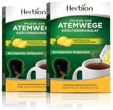 Herbion Naturals Atemwegspflege-Granulat mit natürlichem Zitronengeschmack, 10 Portionsbeutel - fördert die gesunde Funktion der Atemwege, optimiert das Immunsystem, 2er-Pack