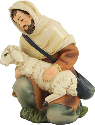 FADEDA Shepherd with Sheep, Kneeling/Height: 5 cm/Hand-Painted/Detailed Nativity Scene Figures - Christmas Table Decoration Nativity Accessories