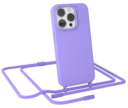 EAZY CASE - Handykette kompatibel mit iPhone 15 Pro - dünne Handyhülle Hülle mit Band als Fallschutz Kette zum Umhängen stoßeste Hülle Silikon mit Mikrofaser in Lavendel Lila