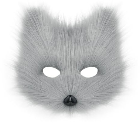 hbbhml Masque animal renard loup Halloween fête cosplay costumes accessoires peluche chat demi-visage masque carnaval Noël mascarade