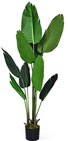 RELAX4LIFE Kunstpflanze, Kunstbaum 160cm, Tropische Palme mit 10 Blättern, Künstliche Pflanze im Topf, Zimmerpflanze Grün, Dekopflanze für Wohnzimmer Büro Eingang