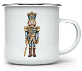 MAXIKIWI - Tasse à café ou thé en émail durable pour l'intérieur et l'extérieur – Casse-noisette bleu rétro – 350 ml
