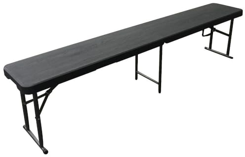 Banco plegable 183x30x43cm efecto madera en negro con asa para facilitar su desplazamiento