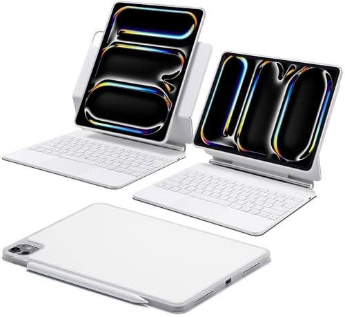 ESR iPad Pro 11 Zoll (M4 2024) Hülle mit Tastatur, Tastaturhülle mit einzustellendem Magnetständer, Hoch-/Erhöhter Modus, abnehmbare Schutzhülle, Nicht für Pro 11ʺ (2022/2021/2020/2018), Weiß
