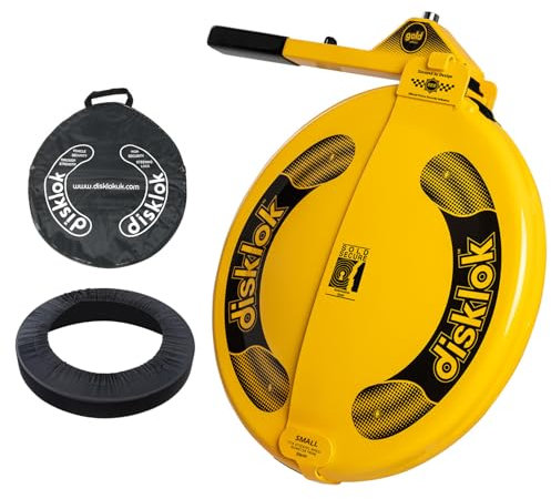 Disklok Gold Security Edition Combo Pack Car Steering Wheel Cover Anti-Angle Grinder Anti-Theft Lock Police Approved Inc. Bag & Cover (Yellow, Small 35cm - 39cm)