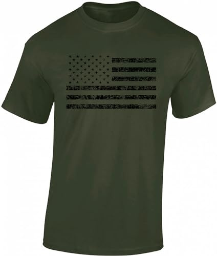 Baddery USA Flagge Shirt Herren - Black Flag - US Army T-Shirt Männer - Stars and Stripes Tshirt (Army L)