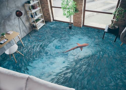 3D Fototapete Benutzerdefinierte Boden Wandbild 3D-Fisch-Ozean Pvc Wasserdichte Badezimmer Bodenfliesen Wandbilder Aufkleber Tapeten Selbstklebend,150 * 105cm