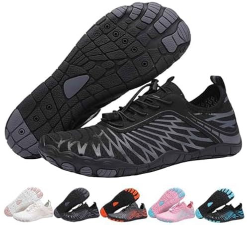 MIOKUKO Chaussures de randonnée Pieds Nus, Chaussures minimalistes de Course à Pied Pieds Nus, Chaussures Pieds Nus pour Femmes, boîte à Bout Large (Black,45)