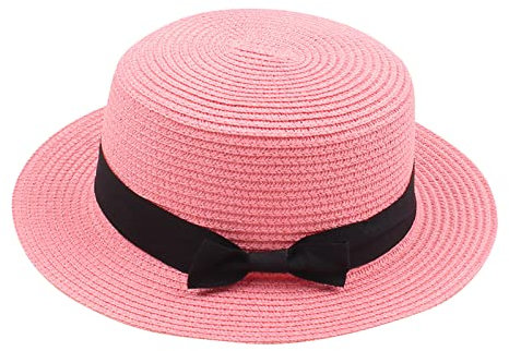 Sonnenhut Krempe Mädchen Kleinkind Sommer Fedora Strohhut Breite Krempe Floppy Beach Sun Cap Visor Hat Sonnenhut Gärtner (H, One Size)