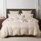 YASMENG Satin Bettwäsche 220x240 Beige Gold Jacquard Leoparden Bettwäsche Satin Glänzend Luxus Bettbezug Set Weich Seidig Seide Bettwäsche 3 Teilig mit Reißverschluss und 2 Kissenbezüge 80x80 cm