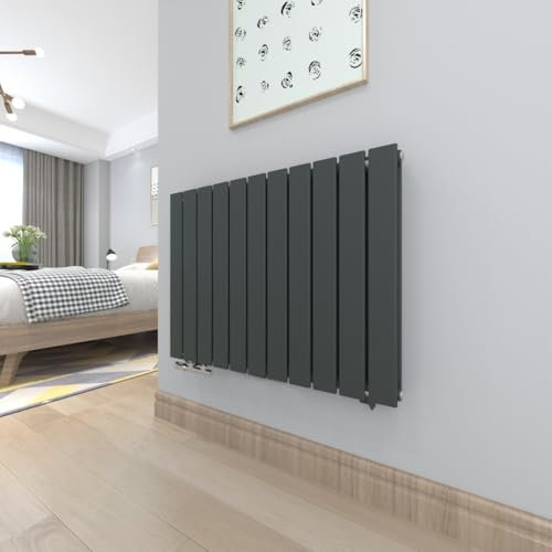 T&K Heizkörper Flach 630x847mm Anthrazit Doppellagig Design Heizkörper, Horizontal Moderne Paneelheizkörper Badheizkörper Für Seitenanschluss Heizung
