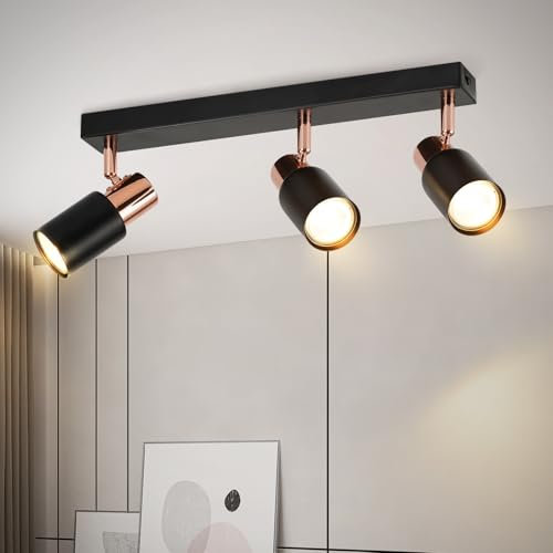 ZMH Deckenstrahler 3 Flammig Deckenspots GU10 - Küchenlampe 350° Drehbar Wandstrahler Schwarz Modern Deckenlampe Flur Industrial Deckenleuchte für Küche Wohnzimmer Schlafzimmer(Ohne Leuchtmittel)
