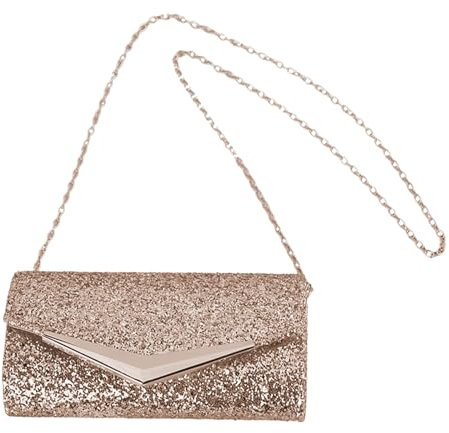 Xvbhaq Kettentasche Damen, Clutch Rosegold, Glitzer Envelope Tasche mit Kette, Schultertaschen für Abendessen, Hochzeit, Date, Party, 20x10x5 cm