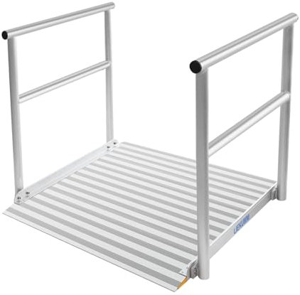 LIEKUMM 91 x 91 cm Wheelchair Ramp with Handrails, Aluminum Wheelchair Ramp for Steps, Stairs, Curbs, Non-Slip Disabled Access Ramp with 272KG Capacity,Ramp for Wheelchairs Scooters Carts Walkers