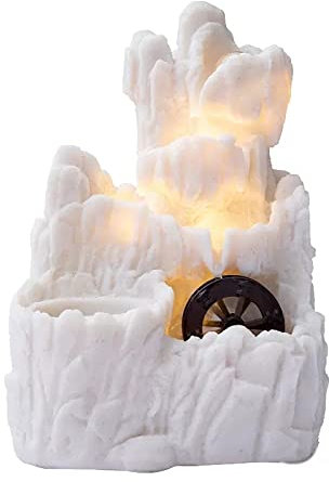 IUBGFTO Artículos Decorativos para la casa Fuente de Cascada de Resina Blanca para Oficina en casa Característica Decorativa de Agua Interior con Luces LED Fuente de Cascada de Mesa