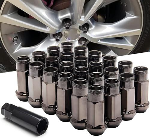 WENJTP 24pcs 12x1.5 Lug Nuts Extended Tuner Cold Forged Steel Wheel Nuts Open End Titanium HTRACING