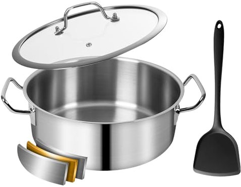 Schmorpfanne Unbeschichtet 28cm hoher Rand mit Deckel und Spatel, Edelstahlpfanne Pfanne Edelstahl, Backofengeeignet bis zu 500°Induktionsgeeignet, Gas-Kochfelder - 5l