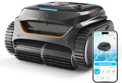 WYBOT C2 Poolroboter Akku Boden und Wand für Einbaupools bis 150㎡, Doppelfiltration, 3-Fach Motor, Starke Saugkraft, Wandkletter & Wasserlinie, 180 Min, App(Schwarz-Orange A2)