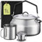 Praknu Hervidor de Camping 1L Acero Inox – Set con Taza, Filtro de Té & Bolsa – Tetera para Camping con Mango de Silicona – Para Gas, Leña & Fuego – Apilable & Lavavajillas