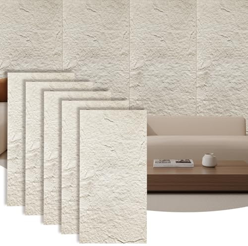 Artbrix Faux Stone Wall Panels, 5-Pack 3D PU Cement-Texture Panels, White | Wainscoting Panels, Waterproof & Lightweight, 47.2x23.6 Panel, Covers 38.7 Sq.Ft, TV Wall Office Living Room