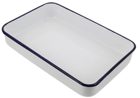 MUCKLILY Enamel Baking Pan Enamelware Tray Oven Roasting Tray Casserole Dish Roaster Pan Chicken Roasting Pan Enameled Pan Rectangular Roasting Tray Enamel Roasting Pan Baking Tray White