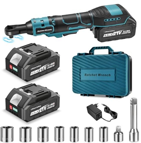 Yofuly Chiave a Cricchetto per Makita 18V 21V Batteria, 2 * 4000mAh Batterie Avvitatore Elettrico Set di Chiavi da 3/8 60 N.m, 320 giri/min per Riparazioni Domestiche e Officina