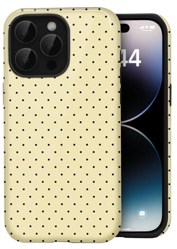 Amzfield Case for iPhone 13 Pro, Small Polka Dot Dual Layer, Butter Yellow | Small Polka Dot Dotted Dual Layer Shockproof Retro Cute Girly for Girl Women Drop Protection Precise Cutouts Impact Resistant