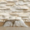 Panoramique Murale Fond De Brique En Pierre Papier Peint Intissé 350x256 cm pour Salon Chambre Enfant Chambre Décoration Murale Poster Tableaux Photo Muraux, Beige