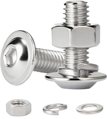 QANCEN 10 Piezas Tornillos Allen de Cabeza Redonda Plana M5x25 mm, Tornillos con Totalmente Roscados Acero Inoxidable A2 V2A, Juego de Tuercas Hexagonales y Arandelas