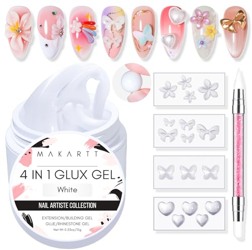 Makartt Solid Builder Nail Gel, 4-in-1 White Non-Sticky for Extension 3D Sculpting Nail, UV Glue for Acrylic Tips, Rhinestones & Sculpture Hard Gels for Nails UV/LED Lamp Required, 2 x 15 ml