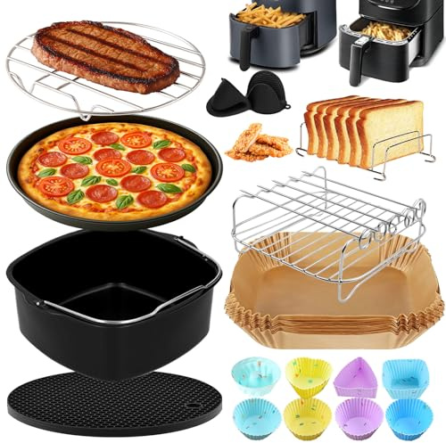 Heißluftfritteuse Zubehör für COSORI Turboblaze 5,5L/6L/6,2L/6,4L/Turbo Tower Pro 10,8L, Quadratisch Airfryer Zubehör für Philips Airfryer XXL 7,3L 8,3L,Tefal 6,5L, Ninja MAX PRO AF180EU