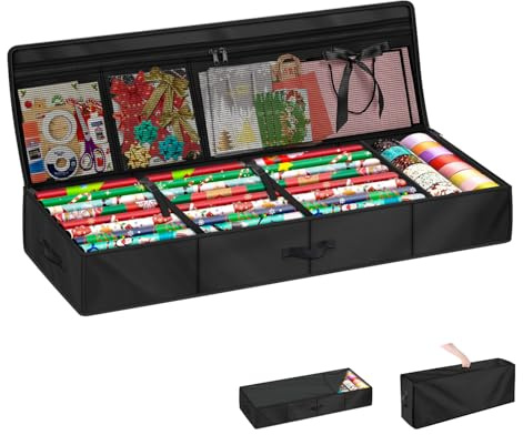 LAMUNI Geschenkpapier Organizer für Geschenkpapierrollen 90x30x12cm | Wasserdicht Geschenkpapier Aufbewahrung für Weihnachtsgeschenkpapier Aufbewahrungstasche für Geschenkbänder Schleife Anhänger
