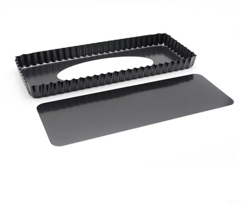 TDCuizent Teglia rettangolare antiaderente da 35,5 x 15,2 cm, con fondo rimovibile in acciaio al carbonio, per cuocere frutta, mousse, torte, cheesecake, flan e crostate salate, distribuzione uniforme