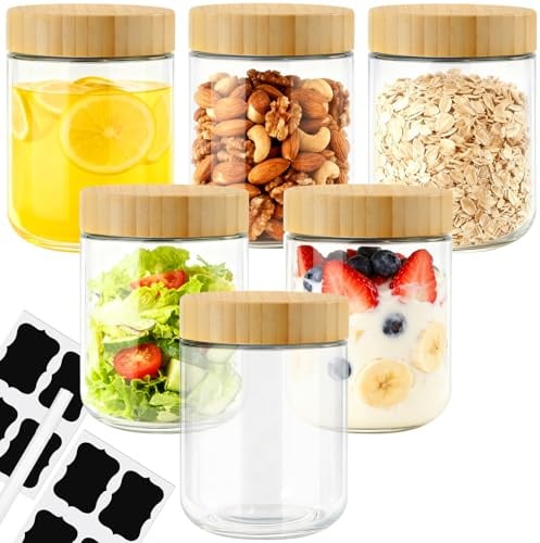 Otauoaea 6 Stück Meal Prep Gläser,470ml Overnight Oats Gläser mit Deckel,Müslibecher Einmachgläser mit Schraubdeckel,Mealprep Glas Mason Jar Overnight Oats Behälter für Marmelade,Salat,Joghurt