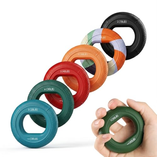 CleaZeny 6-Pack Silicone Hand Grip Strengthener Rings, 20-80 lbs