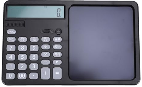 ASHATA Tischrechner mit Löschbarem 7-Zoll-Schreibblock, 12-stelligem Großem Display, Multifunktionaler Sprechender Taschenrechner, Wiederaufladbarer Taschenrechner für die Geschäftliche (Black)