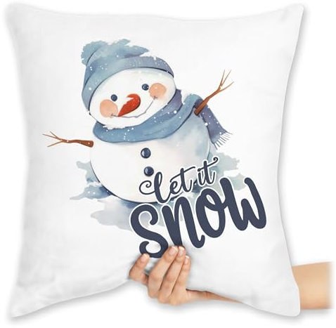 Kissen 40 x 40 - Weihnachtskissen Christmas - Motiv Schneemann Let it Snow I Schneemann Geschenk Wintermotiv I Winter Geschenk zur Winterzeit I Weihnachten Geschenke Weihnachtszeit - 40 x 40 cm