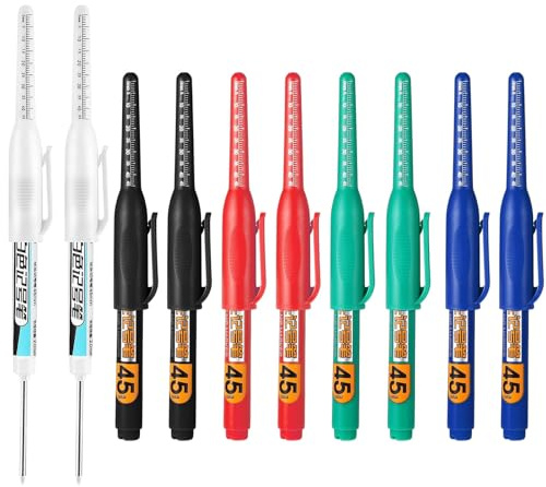 10Pcs Deep Hole Marker, 45mm Long Nib Marker Pen, Waterproof Construction Markers, Carpenters Tools, Permanent Marker, Permanent Pens for Builder, Construction Bathroom Decoration (Multicolor)