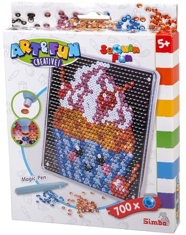 Simba Art & Fun Sequin Fun Cupcake – Glitzer-Bastelset mit 700 Pailletten, Motivplatte 18x18 cm, inkl. Steckstift, kreatives Mosaikbild für Kinder ab 5 Jahren