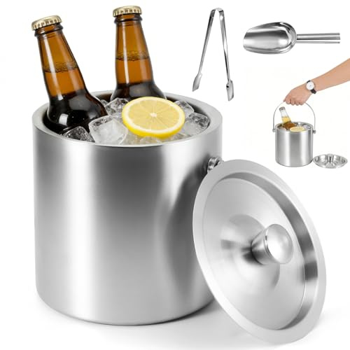 Bryzal Ice Bucket, 2L Double Walled Insulated Small Ice Bucket